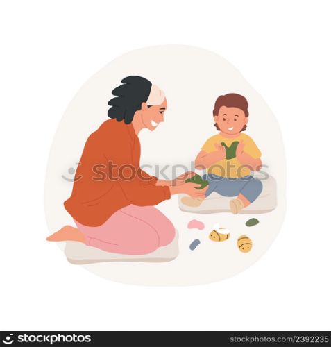 Modelling with clay isolated cartoon vector illustration Creative home class, parent and child make crafts, modelling with clay, homebased daycare, art activity, homeschooling vector cartoon.. Modelling with clay isolated cartoon vector illustration