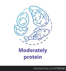 Moderately protein blue gradient concept icon. Ketogenic diet idea thin line illustration. Moderate keto nutrition. Healthy food, meal. Egg, fish, meat. Vector isolated outline drawing