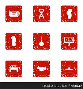Moderation icons set. Grunge set of 9 moderation vector icons for web isolated on white background. Moderation icons set, grunge style
