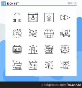 Modern 16 Line style icons. Outline Symbols for general use. Creative Line Icon Sign Isolated on White Background. 16 Icons Pack.. Creative Black Icon vector background
