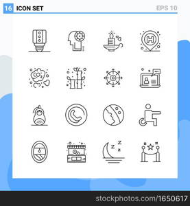 Modern 16 Line style icons. Outline Symbols for general use. Creative Line Icon Sign Isolated on White Background. 16 Icons Pack.. Creative Black Icon vector background