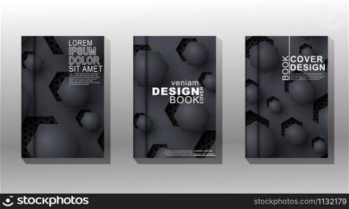 Modern 3D cover design with gray hexagon shapes and black hexagon patterns as overlapping backgrounds