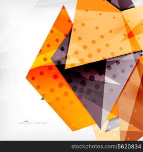 Modern 3d glossy overlapping triangles in different colors with texture and light effects. Business brochure background design with copyspace