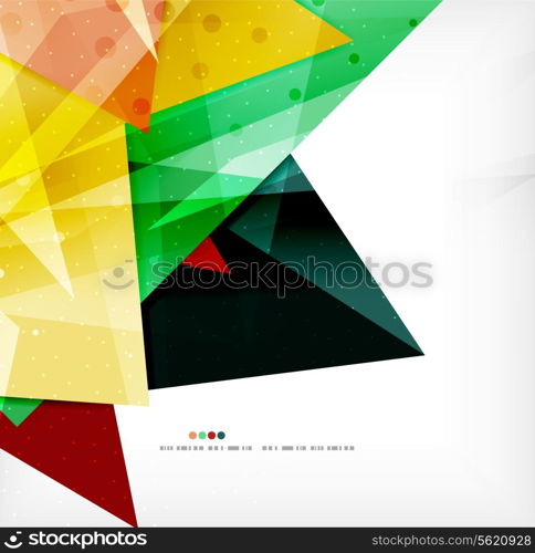 Modern 3d glossy overlapping triangles in different colors with texture and light effects. Business brochure background design with copyspace