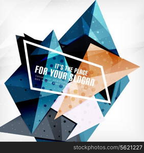 Modern 3d glossy overlapping triangles in different colors with texture and light effects. Business brochure background design with copyspace