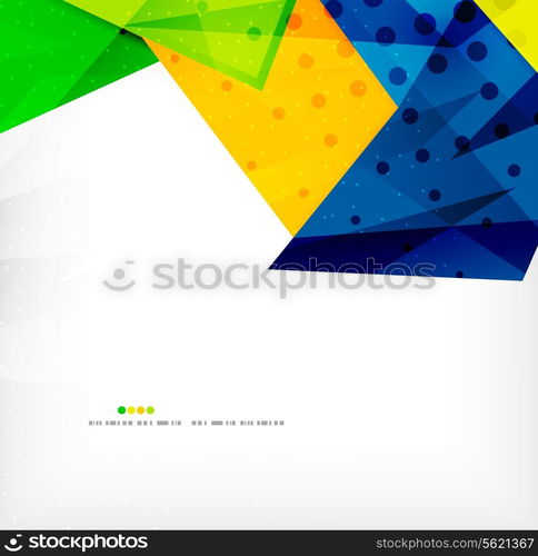 Modern 3d glossy overlapping triangles in different colors with texture and light effects. Business brochure background design with copyspace