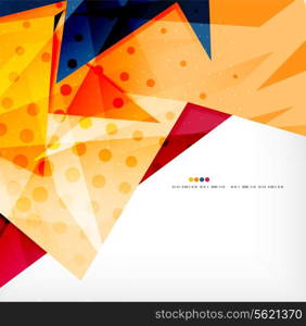 Modern 3d glossy overlapping triangles in different colors with texture and light effects. Business brochure background design with copyspace