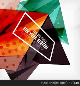 Modern 3d glossy overlapping triangles in different colors with texture and light effects. Business brochure background design with copyspace