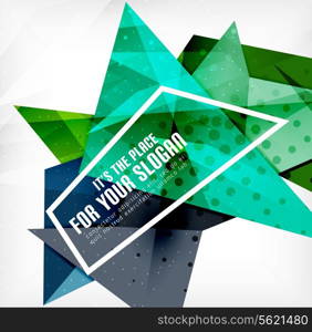 Modern 3d glossy overlapping triangles in different colors with texture and light effects. Business brochure background design with copyspace