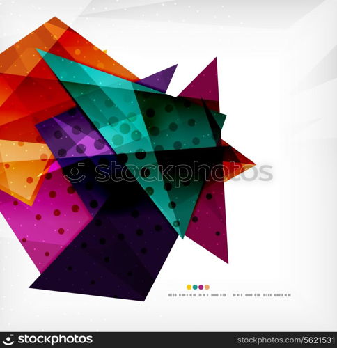 Modern 3d glossy overlapping triangles in different colors with texture and light effects. Business brochure background design with copyspace