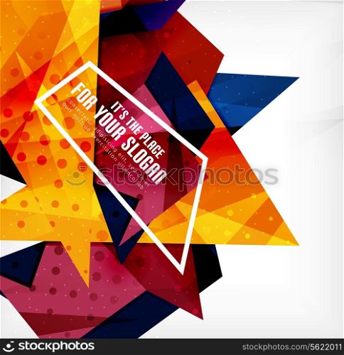Modern 3d glossy overlapping triangles in different colors with texture and light effects. Business brochure background design with copyspace