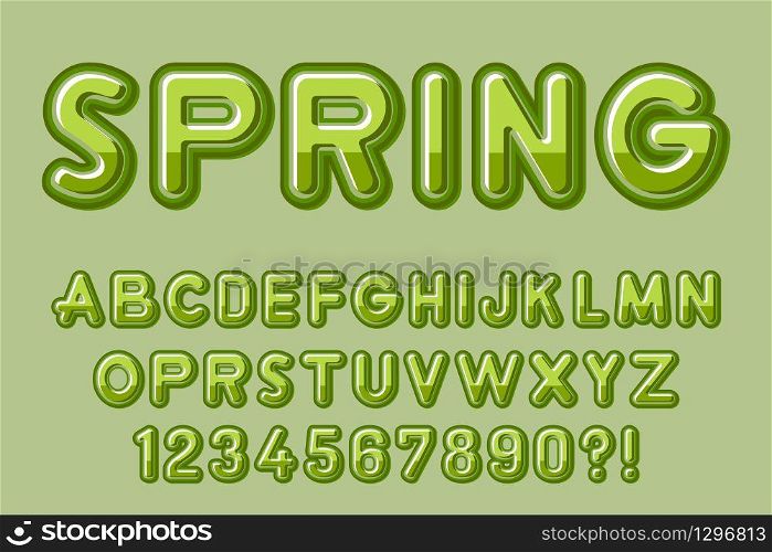 Modern 3D green Alphabet Letters, Numbers and Symbols. Fresh Typography . Vector