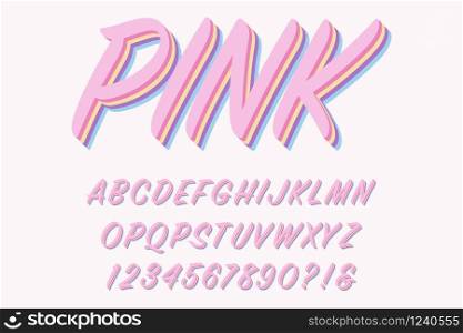 Modern 3D pink Alphabet Letters, Numbers and Symbols. Sweet Typography . Vector