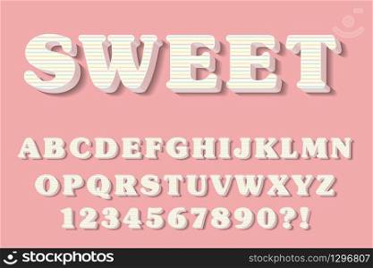 Modern 3D pink Alphabet Letters, Numbers and Symbols. Sweet Typography . Vector