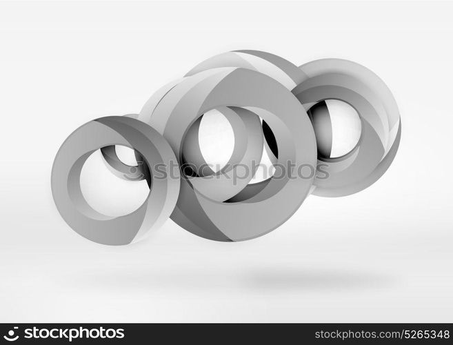 Modern 3d ring vector abstract background. Modern 3d ring composition in grey and white space, vector abstract background