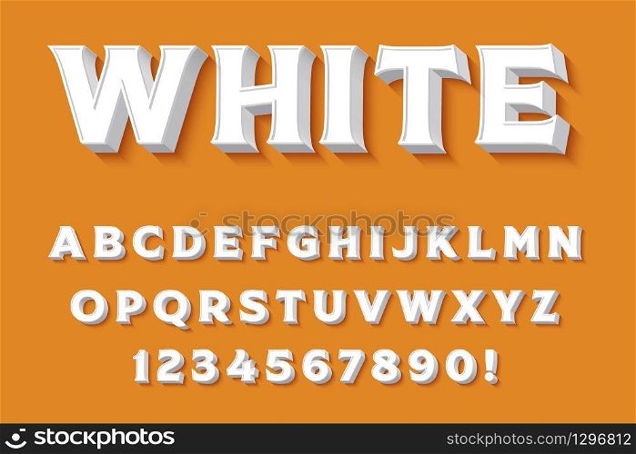 Modern 3D white Alphabet Letters, Numbers and Symbols. Clean Typography . Vector