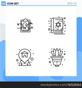 Modern 4 Line style icons. Outline Symbols for general use. Creative Line Icon Sign Isolated on White Background. 4 Icons Pack.. Creative Black Icon vector background