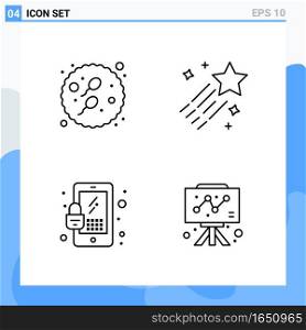 Modern 4 Line style icons. Outline Symbols for general use. Creative Line Icon Sign Isolated on White Background. 4 Icons Pack.. Creative Black Icon vector background