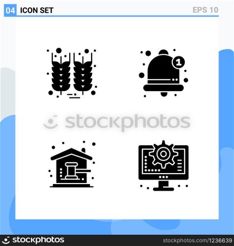 Modern 4 solid style icons. Glyph Symbols for general use. Creative Solid Icon Sign Isolated on White Background. 4 Icons Pack.. Creative Black Icon vector background