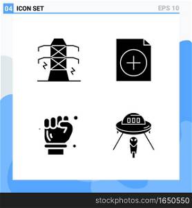 Modern 4 solid style icons. Glyph Symbols for general use. Creative Solid Icon Sign Isolated on White Background. 4 Icons Pack.. Creative Black Icon vector background