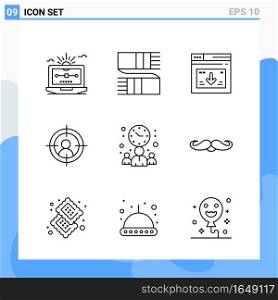 Modern 9 Line style icons. Outline Symbols for general use. Creative Line Icon Sign Isolated on White Background. 9 Icons Pack.. Creative Black Icon vector background