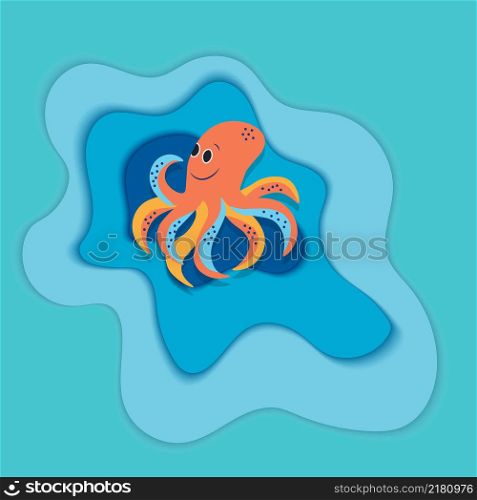 Modern abstract 3D background in the style of paper cutouts. Marine illustration. Colorful modern template design, Vector