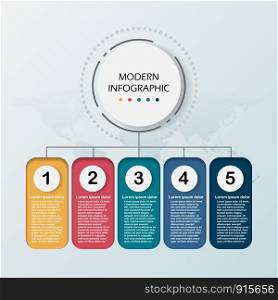Modern Abstract 3D infographic template. Business circle with options for presentation workflow diagram. Five steps of success. Skill tree timeline theme. Vector Illustration EPS 10