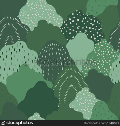 Modern abstract background. Vector flat illustration with green hills. Can be used for textiles, wrapping papers, packaging.