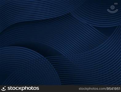 Modern Abstract Background with Wave Curves - Dark Blue Illustration, Vector