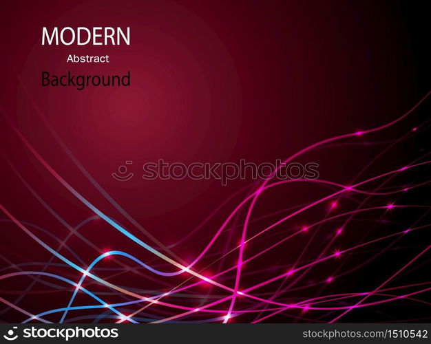 Modern abstract colorful wave background. Fluid shapes composition. Technology futuristic neon line light of fiber optic, Abstraction on red background, Vector illustration EPS 10