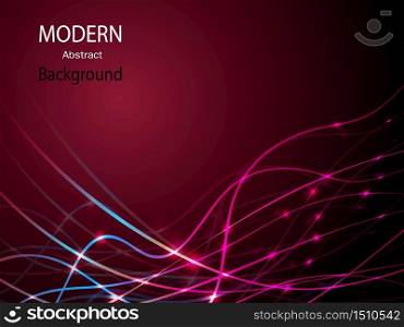 Modern abstract colorful wave background. Fluid shapes composition. Technology futuristic neon line light of fiber optic, Abstraction on red background, Vector illustration EPS 10