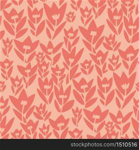 Modern abstract dynamic tulip flower seamless pattern. Vector illustration spring floral tile motif. Simple silhouette floral rapport in classic laconic style for textile, wallpaper, background.