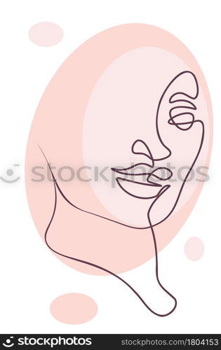 Modern abstract female face, single line portrait, minimalist style.