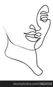 Modern abstract female face, single line portrait, minimalist style.