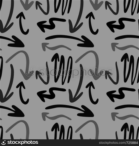 Modern abstract geometric arrow pattern. Vector arrows seamless pattern background hand draw on gray backdrop. Modern abstract geometric arrow pattern. Vector arrows