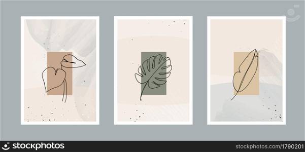Modern abstract leaves line art background with different shapes for wall decoration, postcard or brochure cover design. Vector design.