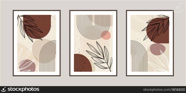 Modern abstract leaves line art background with different shapes for wall decoration, postcard or brochure cover design. Vector design.
