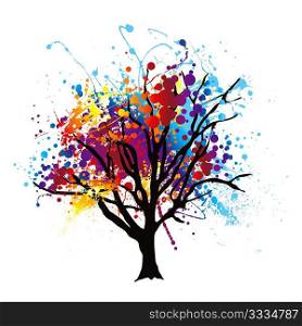 Modern abstract tree with paint splat leaves or canopy