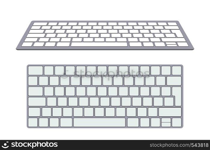 Modern aluminum computer keyboard isolated on white background. Vector illustration.