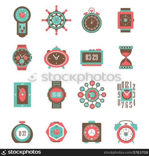Modern and classic analog clock and watch icon set isolated vector illustration. Clock Icon Set