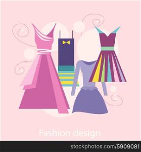 Modern and elegant dresses for fashion design. Concept in flat design style. Can be used for web banners, marketing and promotional materials, presentation templates
