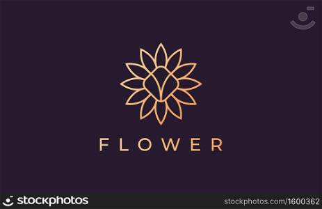 modern and feminine simple flower logo in gold with luxury line shape