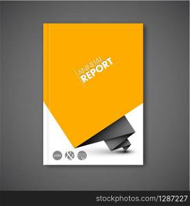 Modern Annual report Vector Abstract design template with yellow paper on cover Front page. Modern Annual report Vector Abstract design template