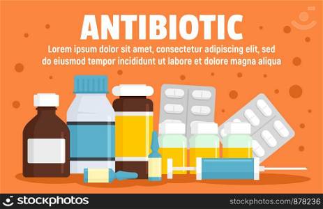 Modern antibiotic concept banner. Flat illustration of modern antibiotic vector concept banner for web design. Modern antibiotic concept banner, flat style