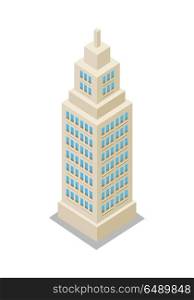 Modern Apartment Building. Modern apartment building. Architecture apartment icon, building residential, business multistory building, office building. Isolated object on white background. Vector illustration.