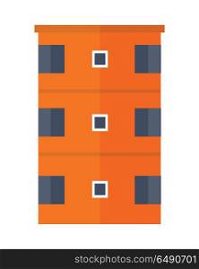 Modern Apartment Building. Orange modern apartment building. Architecture apartment icon, building residential, business multistory building, office building. Isolated object on white background. Vector illustration.
