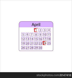 Modern april calendar, great design for any purposes. Vector illustration. stock image. EPS 10.. Modern april calendar, great design for any purposes. Vector illustration. stock image. 