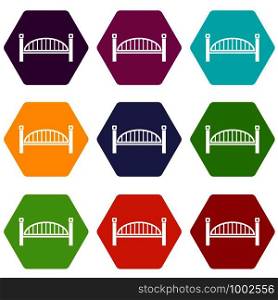 Modern arch bridge icons 9 set coloful isolated on white for web. Modern arch bridge icons set 9 vector