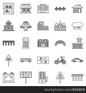 Modern architecture icons set. Outline set of 25 modern architecture vector icons for web isolated on white background. Modern architecture icons set, outline style
