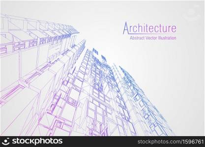 Modern architecture wireframe. Concept of urban wireframe. Wireframe building illustration of architecture drawing.. Modern architecture wireframe. Concept of urban wireframe. Wireframe building illustration of architecture CAD drawing.